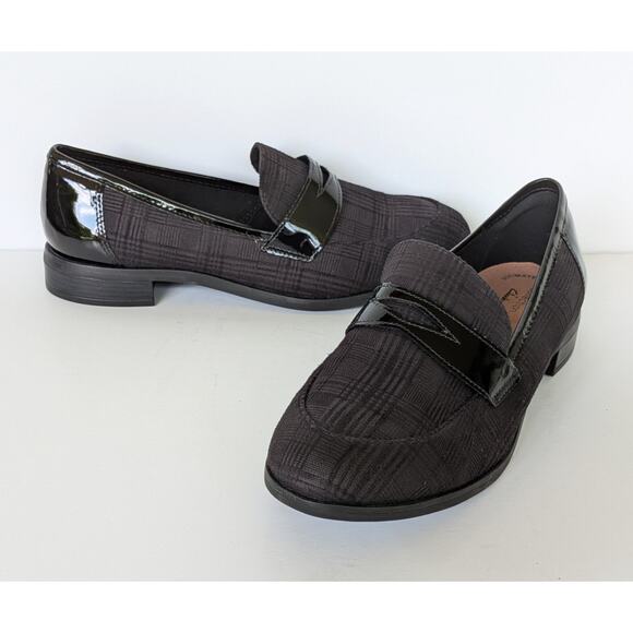 Clarks Black Trouser Plaid Loafers Slip On Shoes Womens Size 8 Wide 8W - Picture 1 of 6